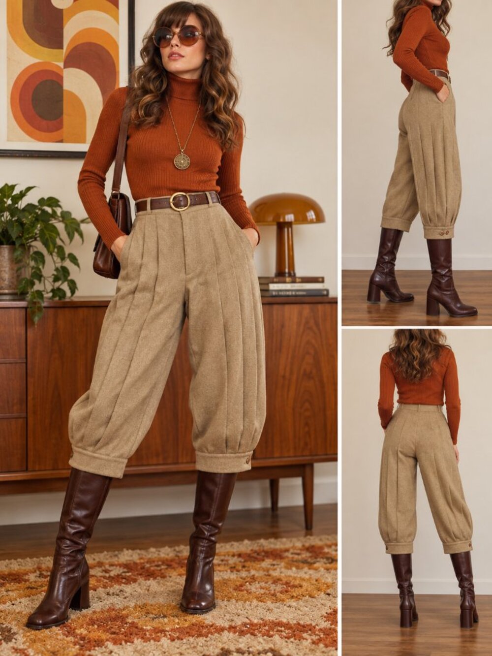 Vintage 1970s Women’s Size 5 XXS W24 High Waist Pleated Wool Knickerbockers